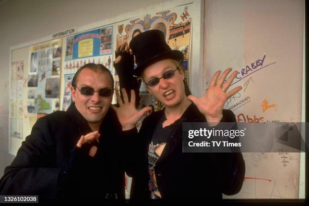 Rik Mayall and Adrian Edmondson in character on the set of comedy series Hardwicke House, circa 1987. Public reception was so negative that the...