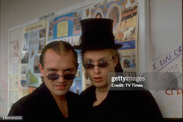 Rik Mayall and Adrian Edmondson in character on the set of comedy series Hardwicke House, circa 1987. Public reception was so negative that the...