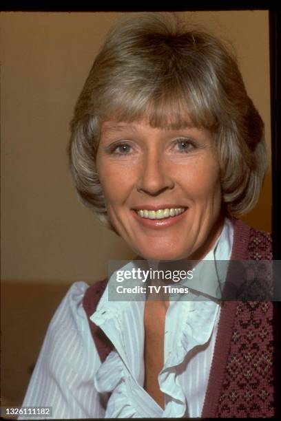 Journalist and television presenter Mary Parkinson, wife of chat show host Michael Parkinson, circa 1983.