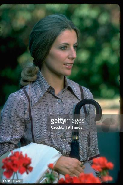 Actress Deborah Grant in character as Sarah Roberts in television drama Another Bouquet, a sequel to 1976's Bouquet Of Barbed Wire, circa 1977.