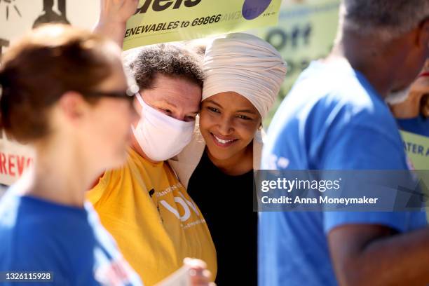 Rep. Ilhan Omar arrives to an “End Fossil Fuel” rally near the U.S. Capitol on June 29, 2021 in Washington, DC. Organized by Our Revolution,...