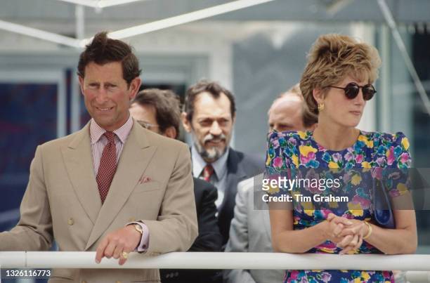 Prince Charles and Diana, Princess of Wales at Seville Expo '92, the Universal Exposition of Seville, Spain, 21st May 1992. The Princess is wearing a...
