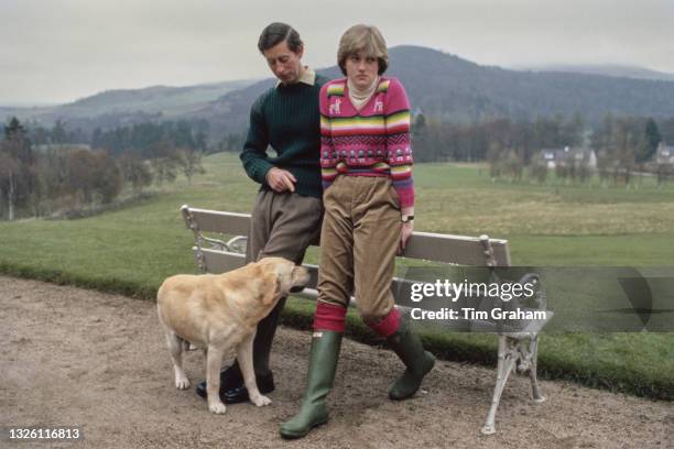 Prince Charles and Lady Diana Spencer hold a photocall with their dog Harvey at Craigowan Lodge in Balmoral, Scotland, 6th May 1981. This was their...