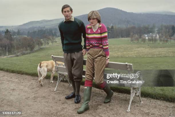 Prince Charles and Lady Diana Spencer hold a photocall with their dog Harvey at Craigowan Lodge in Balmoral, Scotland, 6th May 1981. This was their...