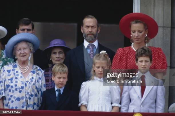 The royal family on the balcony of Buckingham Palace in London during the Trooping the Colour ceremony, UK, 17th June 1989. From left to right, Queen...