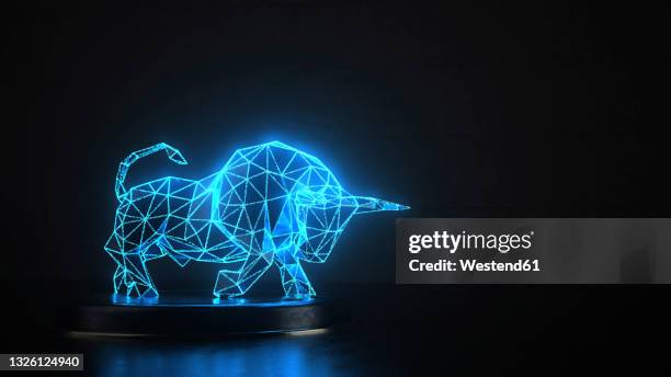 three dimensional render of blue glowing wire-frame model of bull - wire frame model stock-grafiken, -clipart, -cartoons und -symbole