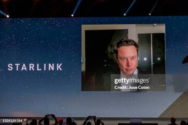 Tesla CEO Elon Musk gives a keynote speech via video conference at the Mobile World Congress fair on June 29, 2021 in Barcelona, Spain. Barcelona's...