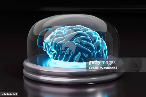 illuminated brain in jar - brain in a jar stock illustrations