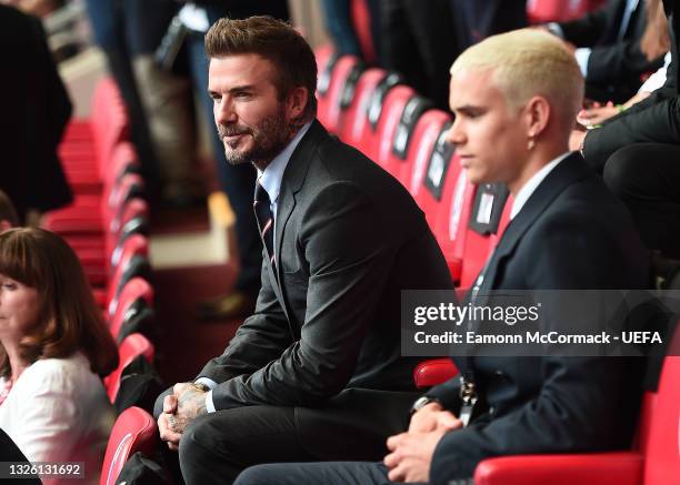 David Beckham and son, Romeo Beckham during the UEFA Euro 2020 Championship Round of 16 match between England and Germany at Wembley Stadium on June...