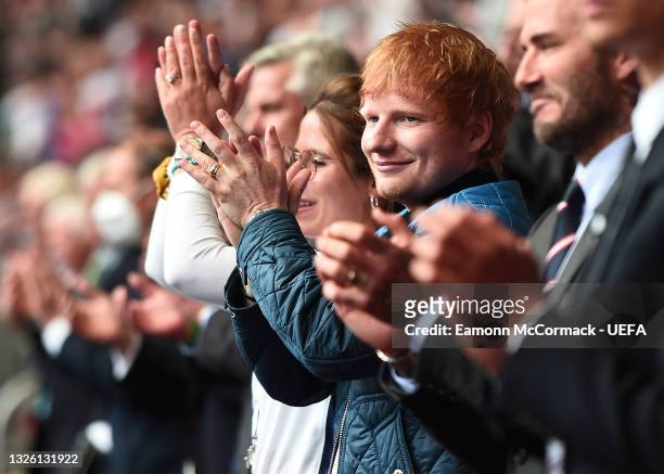 Ed Sheeran during the UEFA Euro 2020 Championship Round of 16 match between England and Germany at Wembley Stadium on June 29, 2021 in London,...