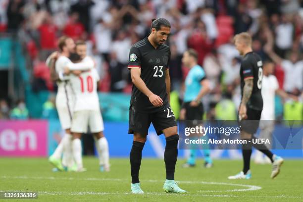 Emre Can of Germany looks dejected following defeat in the UEFA Euro 2020 Championship Round of 16 match between England and Germany at Wembley...