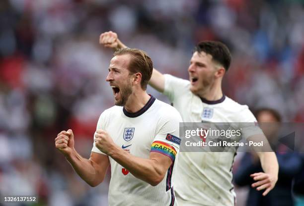 Harry Kane of England celebrates after victory in the UEFA Euro 2020 Championship Round of 16 match between England and Germany at Wembley Stadium on...