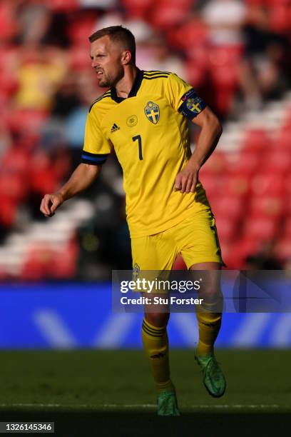 Sebastian Larsson of Sweden looks on during the UEFA Euro 2020 Championship Round of 16 match between Sweden and Ukraine at Hampden Park on June 29,...