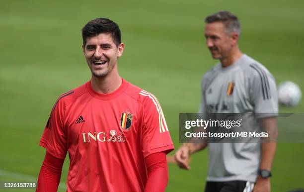 Thibaut Courtois of Belgium during a Belgian national team training session ahead of the UEFA Euro 2020 Quarter-final match against Italy, at the...