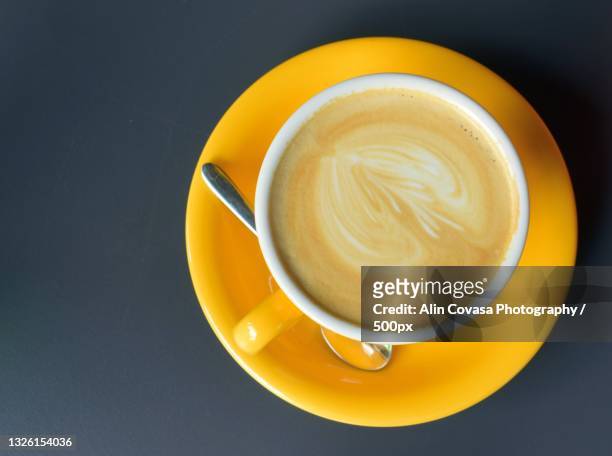 directly above shot of cappuccino on table - froth art stock pictures, royalty-free photos & images
