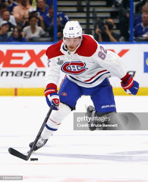 Artturi Lehkonen of the Montreal Canadiens skates against the Tampa Bay Lightning during Game One of the 2021 NHL Stanley Cup Finals against the...