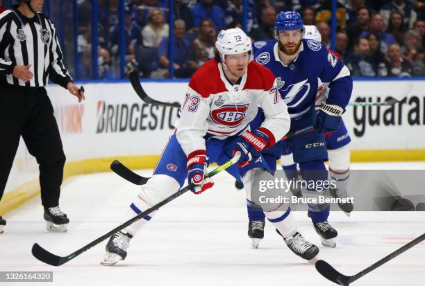 Tyler Toffoli of the Montreal Canadiens skates against the Tampa Bay Lightning during Game One of the 2021 NHL Stanley Cup Finals against the Tampa...