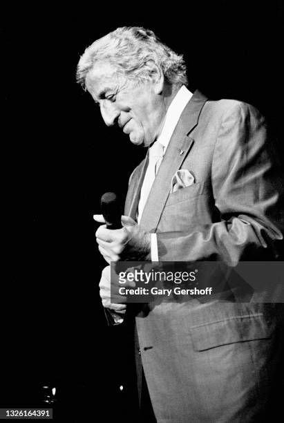 American Pop & Jazz singer Tony Bennett performs onstage, during a benefit dinner for the TJ Martell Foundation, at the New York Hilton Hotel, New...