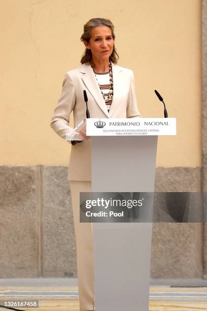 Princess Elena of Spain attends Children's Painting competition awards at the El Pardo Palace on June 29, 2021 in Madrid, Spain.