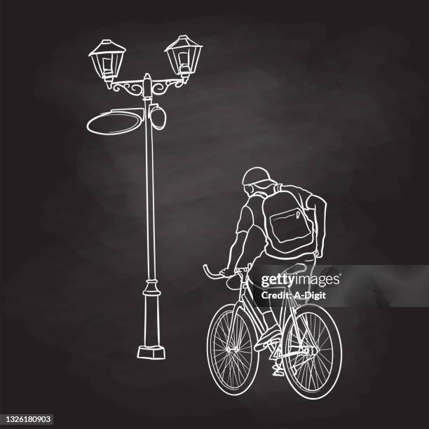 student bicycle commute - street light post stock illustrations