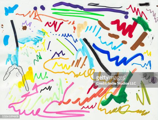 abstract paint pen scribbles during brainstorming on white paper - bolígrafo y marcador fotografías e imágenes de stock