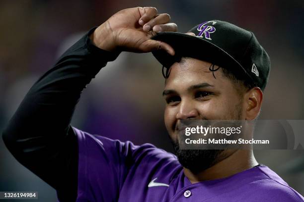 Starting pitcher Germain Marquez of the Colorado Rockies walks of the field after throwing a one hitter against the Pittsburgh Pirates at Coors Field...