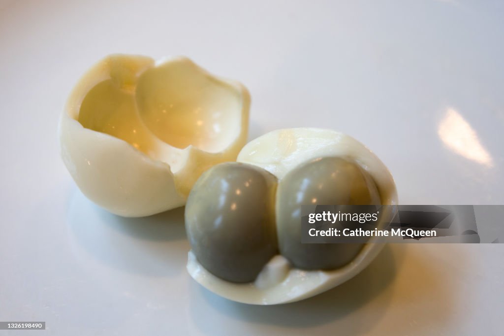 Hard boiled egg with double yolk