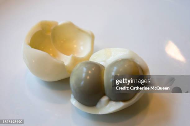 hard boiled egg with double yolk - gema de ovo imagens e fotografias de stock