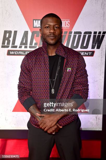 Edwin Hodge attends the Black Widow World Premiere Fan Event at Dolby Theatre on June 29, 2021 in Los Angeles, California.