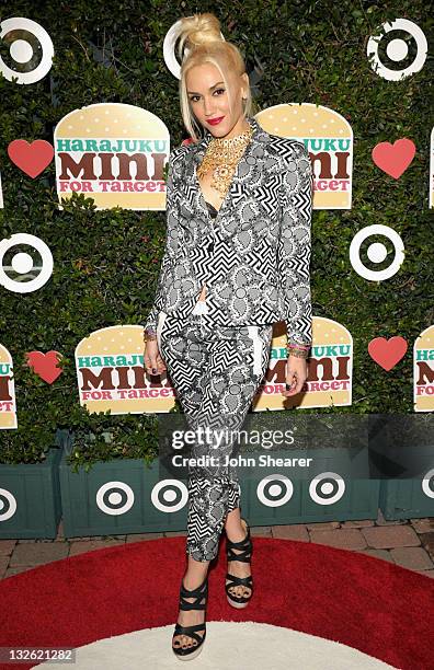 Singer Gwen Stefani arrives at the launch of her Harajuku Mini for Target Collection at Jim Henson Studios on November 12, 2011 in Los Angeles,...