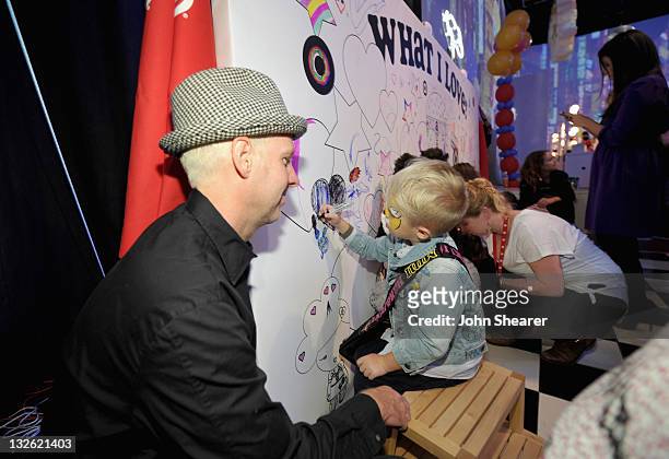 Musician Tom Dumont attends Gwen Stefani's launch of her Harajuku Mini for Target Collection at Jim Henson Studios on November 12, 2011 in Los...