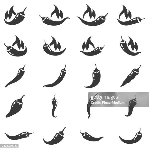 chili-pfeffer-symbol-set - chili schote stock-grafiken, -clipart, -cartoons und -symbole