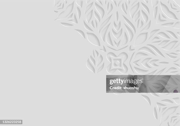 stockillustraties, clipart, cartoons en iconen met gray papercutting style leaf floral pattern background - papierknipsel