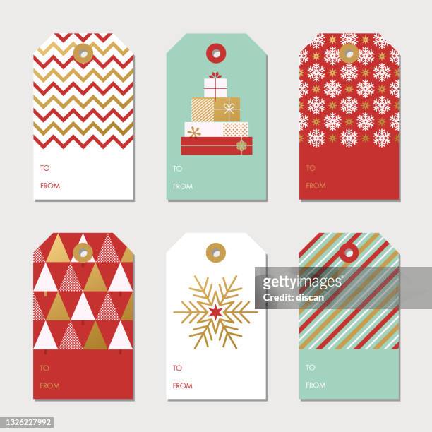 collection of new year and christmas gift tags. - gift tag stock illustrations