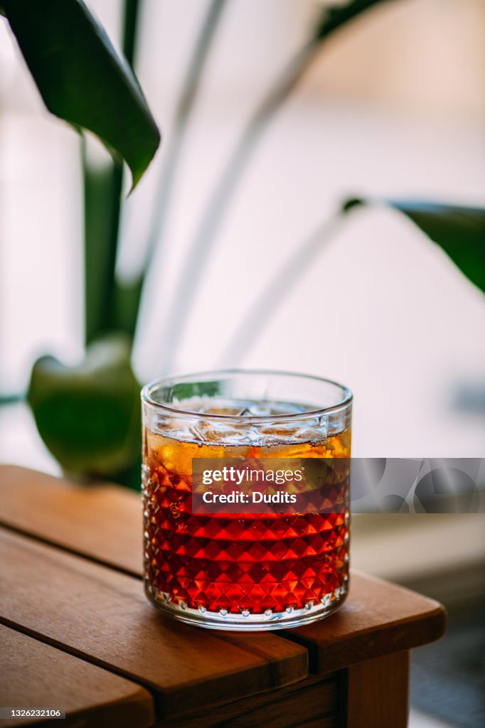 Espresso Tonic on Wooden Table
