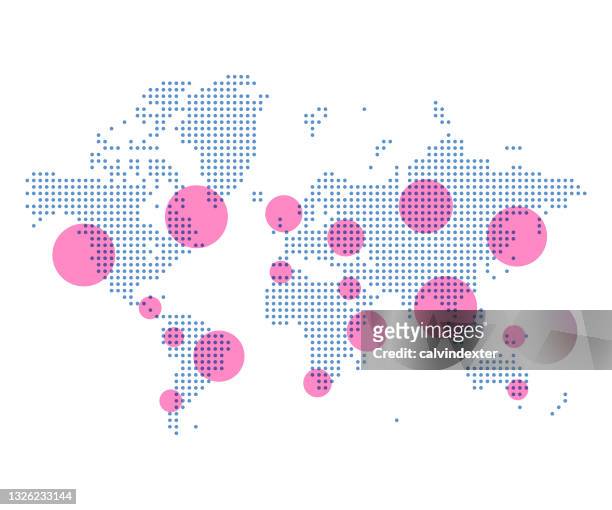 world map pixelated with highlights - global network map stock illustrations