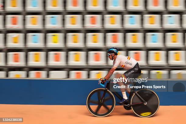 Sebastian Mora of the Spanish track cycling team in action during the presentation of the Spanish Track Team for Tokyo 2020 at the Luis Puig...