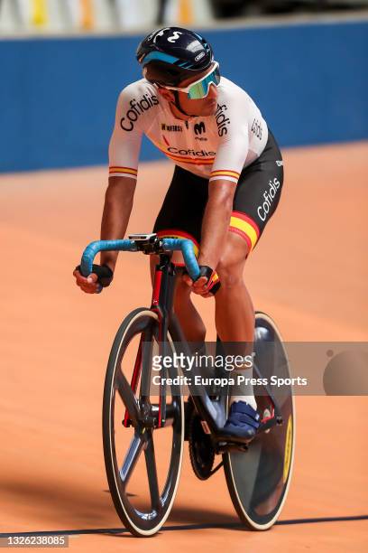 Sebastian Mora of the Spanish track cycling team in action during the presentation of the Spanish Track Team for Tokyo 2020 at the Luis Puig...