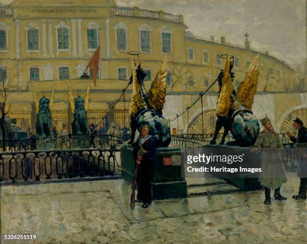 Revolutionary sailors guarding the Petrograd State Bank, 1927. Found in the collection of State Central Military Museum, Moscow. Artist Bely,...