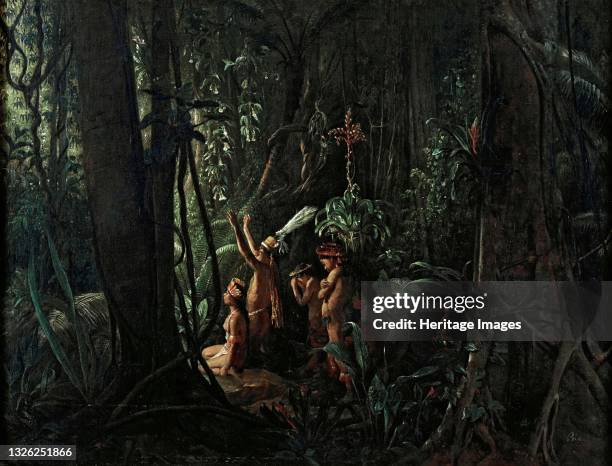 Amazonian Indians Worshiping the Sun God, ca 1860. Found in the collection of Pinacoteca do Estado de São Paulo. Artist Biard, François-August .