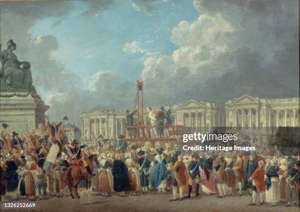 An execution on the Place de la Révolution, circa 1793. Found in the collection of Musée Carnavalet, Paris. Artist Demachy, Pierre-Antoine .