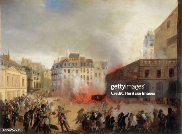 Storming of the Chateau d'Eau at the Palais Royal in Paris, 24th February 1848, ca 1848. Found in the collection of Musée Carnavalet, Paris. Artist...