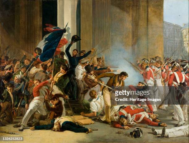 Taking the Louvre, July 29, 1830. Massacre of the Swiss Guards, circa 1832. Found in the collection of Musée Carnavalet, Paris. Artist Bézard, Jean...