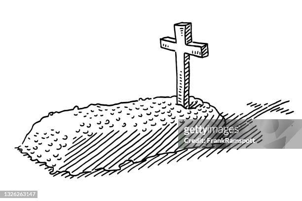 grave religious cross drawing - funeral stock illustrations