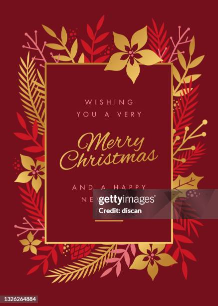 christmas greeting card with flowers frame. - berries background stock illustrations