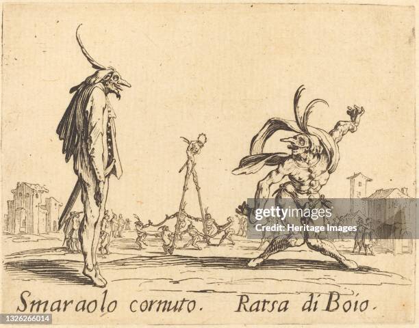 Smaralo Cornuto and Ratsa di Boio, circa 1622. Artist Jacques Callot.