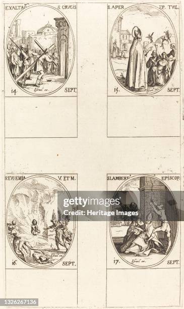 Exaltation of the Holy Cross; St. Aper; St. Euphemia; St. Lambert. Artist Jacques Callot.