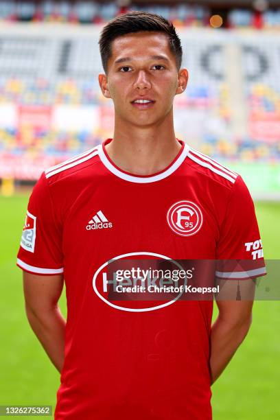 Shinta Appelkamp of Fortuna Düsseldorf poses during the team presentation at Merkur-Spiel Arena on June 30, 2021 in Duesseldorf, Germany.