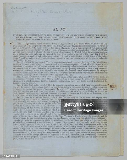 Proof copy of the first printing of The Fugitive Slave Act of 1850 consisting of a single sheet of U.S. Government-issued blue stock paper folded...