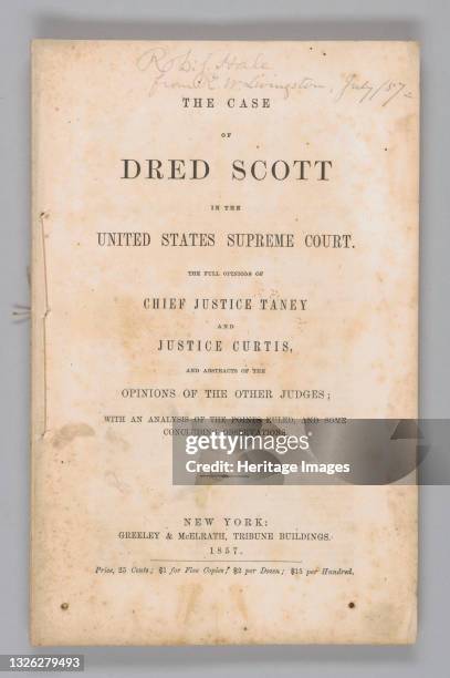 First edition, octavo volume of The Case of Dred Scott in the United States Supreme Court with sewn self-wrappers. The title and publishing...